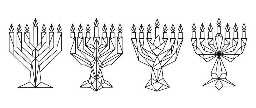 menorah , Geometric Origami line art vector set