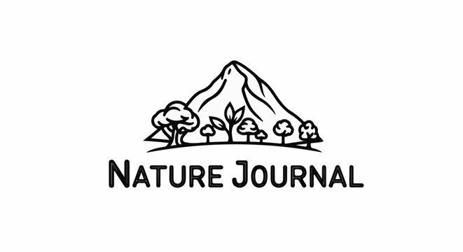Stylized mountain, diverse trees, and text below create a nature-themed logo