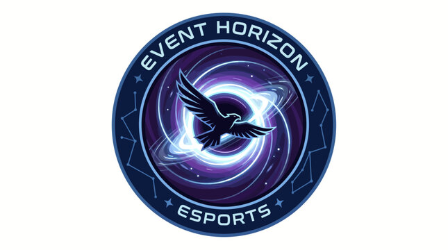 Dynamic esports logo featuring a stylized black hole with a bird silhouette symbolizing Event Horizon Esports