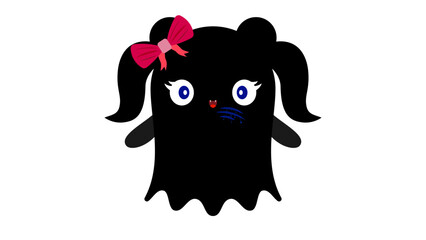 Fototapeta premium Cute black ghost girl character with pink bow and blue blood scratches on face.