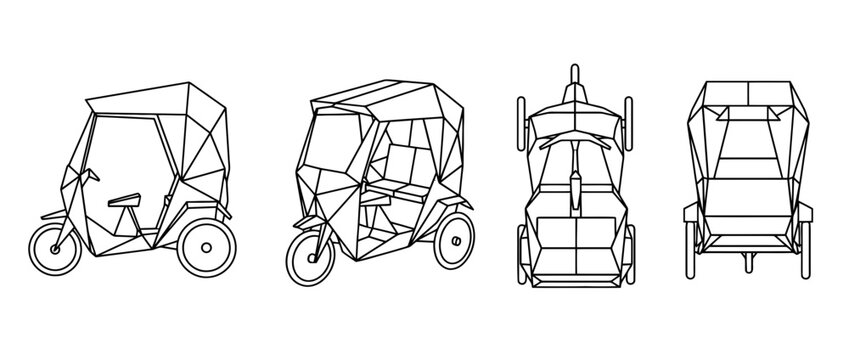 rickshaw , Geometric Origami line art vector set