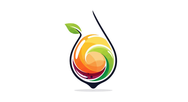 Abstract colorful fruit swirl logo with a leaf