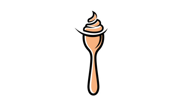 Minimalist vector illustration of a spoon with soft serve ice cream swirl on white background.