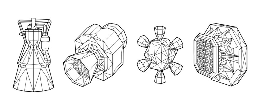 spacecraft thruster , Geometric Origami line art vector set