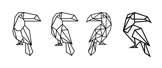 Naklejka premium toucan , Geometric Origami line art vector set