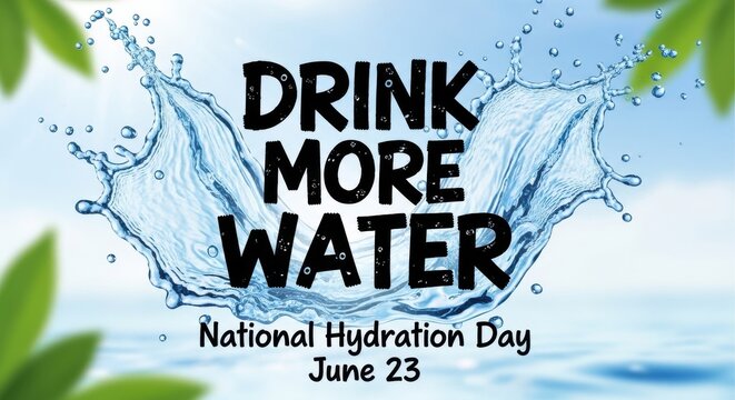 National Hydration Day poster with drink more water text and water splash