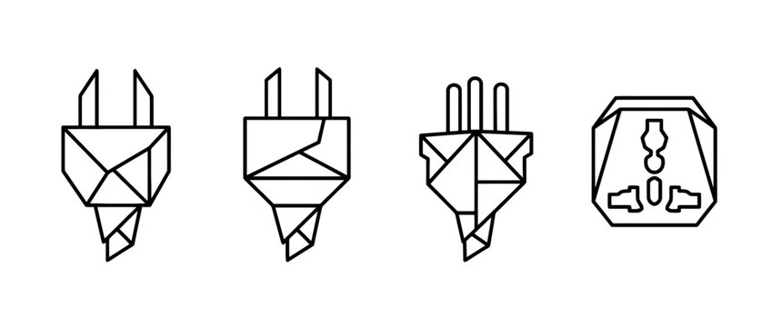 travel adapter , Geometric Origami line art vector set
