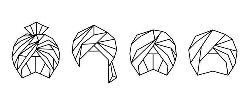 turban , Geometric Origami line art vector set
