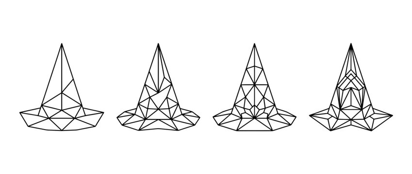 witch hat , Geometric Origami line art vector set
