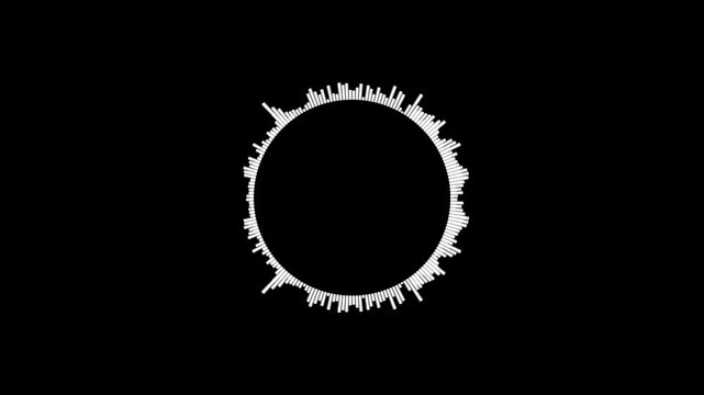 Digital sound wave animation with glowing audio spectrum bars, smooth equalizer motion on black background seamless loop for futuristic audio visualization in ultra HD 4K