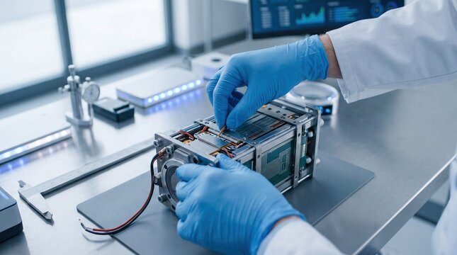Close-up of engineer hands repairing electronic device, technology maintenance concept in laboratory