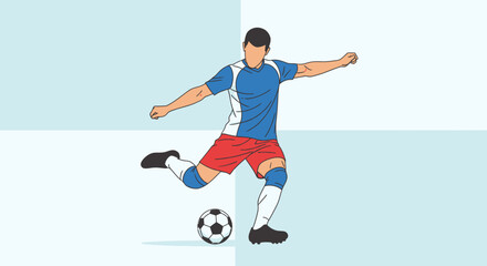 Obraz premium Man playing football with ball on field in action pose