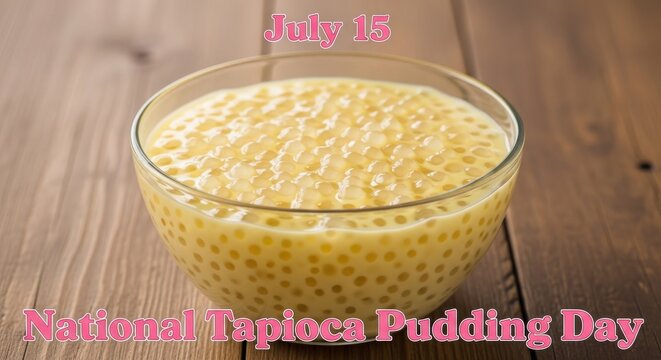 bowl of yellow tapioca pudding on wooden table national tapioca pudding day