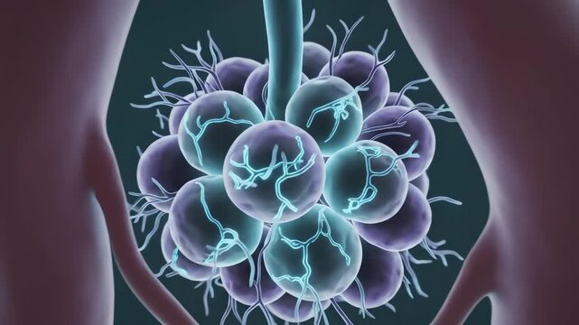 Terminal bronchioles connecting elegantly to alveolar clusters. The branching tubes narrow into delicate, smooth lumens where airflow slows into soft diffusion