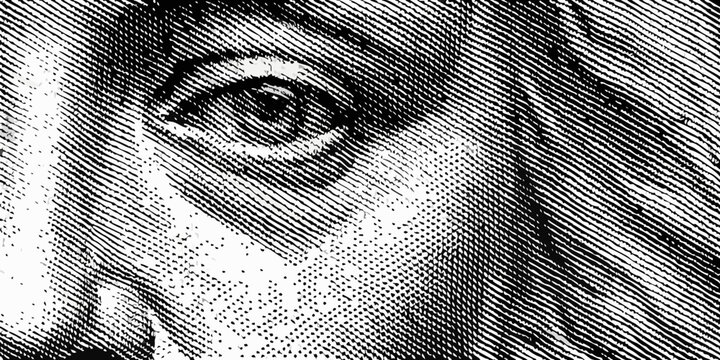 Close up of human eye halftone texture black and white