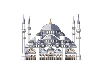 Naklejka premium The Blue Mosque stands majestically in Istanbul with minarets and a large dome.