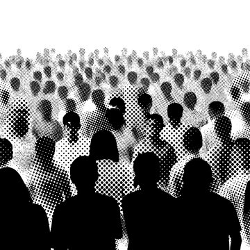 Crowd Silhouette Halftone Effect - Abstract Group of People Background