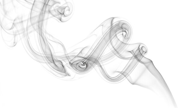 wispy grey smoke tendrils swirling and curling, ethereal gaseous form, abstract translucent vapor effect, atmospheric element for design and decoration.