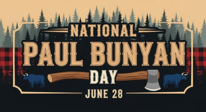 National Paul Bunyan Day illustration with axe and bison