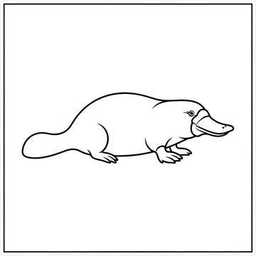 Platypus simple line art illustration on white background
