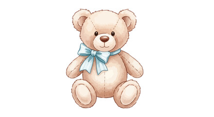 Cute Teddy Bear with Blue Bow, Adorable Toy for Children, Isolated on White © siti