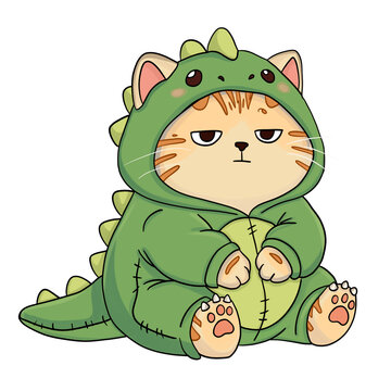Cute Cartoon Cat in a Dinosaur suit