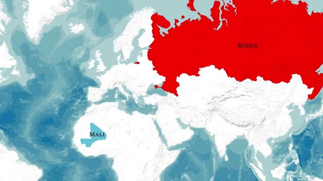 World Map Highlighting Strategic Geopolitical Relationship Between Russia And Mali Africa