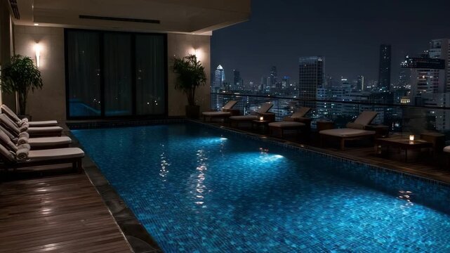 modern hotel rooftop deck with pool and bar in bangkok video