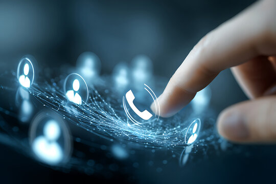 Digital Contact Network Connection with Finger Touching Phone Icon.