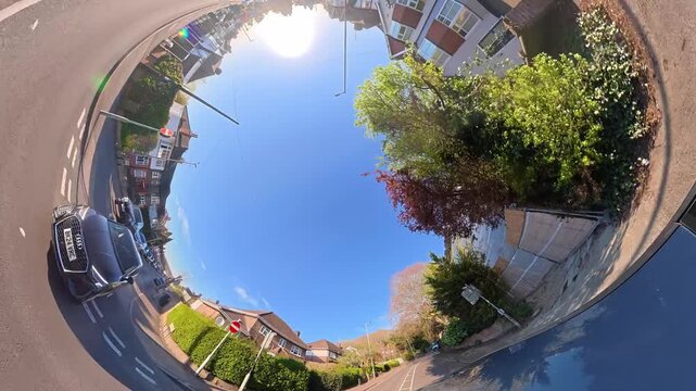 Unique And Ultra Wide Footage of Road Travel Over British Roads and Streets View During Solid Blue Sky with Few Clouds over UK