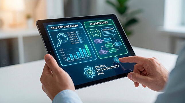 A man uses a tablet to check the analytical data for the concept of business.