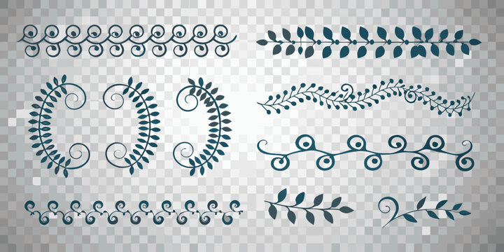 Floral ornaments and wreaths stylized vector illustration on transparent background