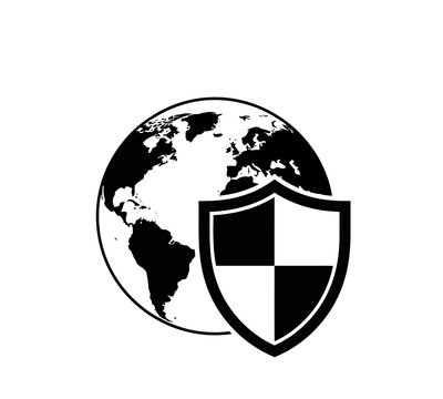 Global Protection Symbol - Earth Globe with Shield Icon Illustration.