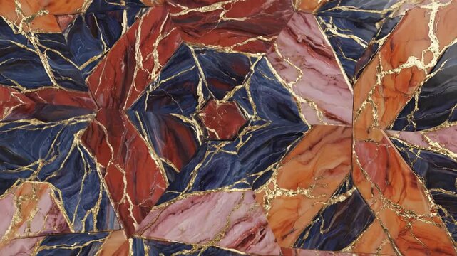 Geometric marble mosaic texture with gold kintsugi veins