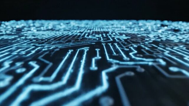 Glowing Blue Circuit Board Background, Digital Technology Abstract Pattern