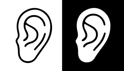 Human Ear Hearing Sense Anatomy Line Icon Vector Set Black and White Icon © iconstore