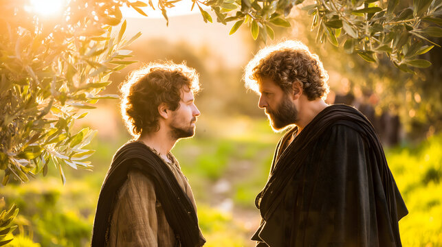 Meeting of Saul and Samuel Before Saul was Anointed King. Biblical Story Scene