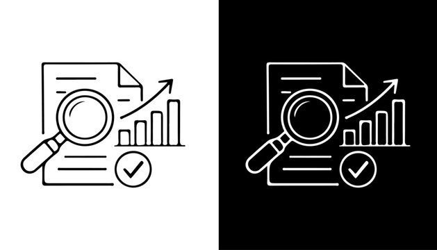 Analyzing Data and Insights: A visual representation of data analysis, featuring a magnifying glass, chart, document, and checkmark, symbolizing in-depth examination, growth, and accuracy. 
