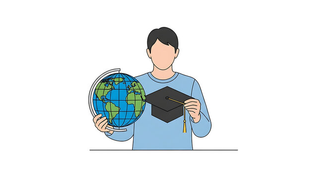 Graduate, education, globe, learning, illustration, flat design, student, academic