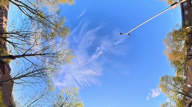 Unique And Ultra Wide Footage of Road Travel Over British Roads and Streets View During Solid Blue Sky with Few Clouds over UK