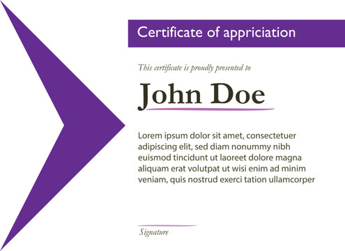 Modern Purple Arrow Certificate of Appreciation Template for Corporate Recognition Awards