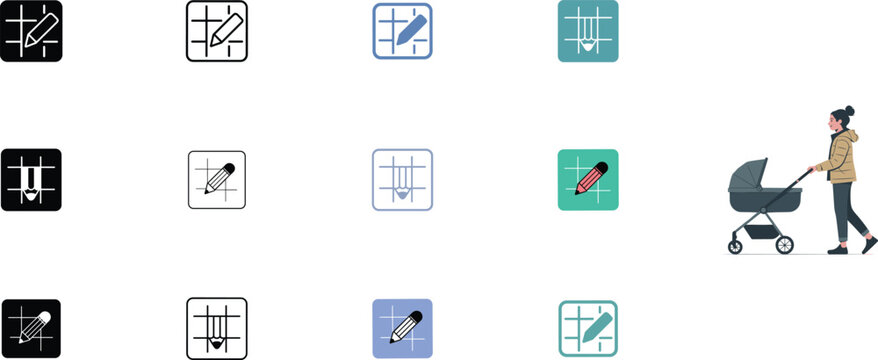 Crop tool icons set, image editing interface symbols, resize and adjust controls, modern UI elements collection &ndash; vector illustration