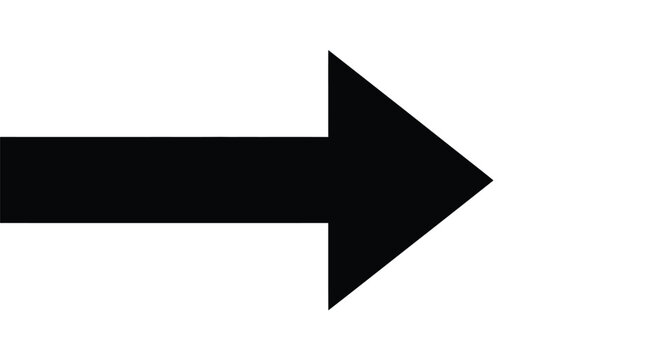 A bold black arrow vector illustration pointing clearly towards the right direction