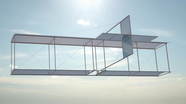 Cloth glider sways in sunlight on blue sky.