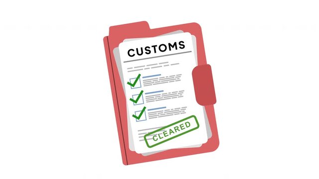 Customs Cleared : Animation of a Customs Document Sheet with Cleared Stamp Effect for Shipping Approval, Cargo Release and Import Export Processing
