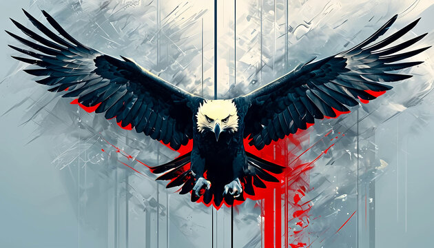 immagine di murales su di un muro sporco che rappresenta un'aquila in volo, image of a mural on a dirty wall depicting an eagle in flight