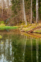 Obraz premium Kalkugrava mill lake in April in spring in Allazi in Latvia