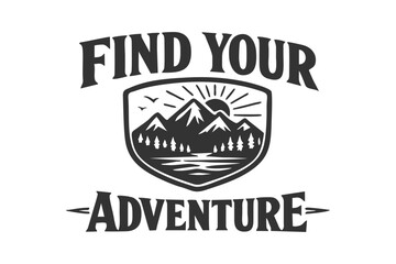Obraz premium Retro style badge promoting adventure with mountains, trees and sun graphic. Perfect for outdoor brands