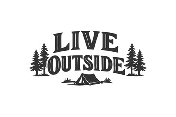 Retro style illustration promoting outdoor adventure with a tent and trees. Ideal for lifestyle and travel themes © DzgnVibe