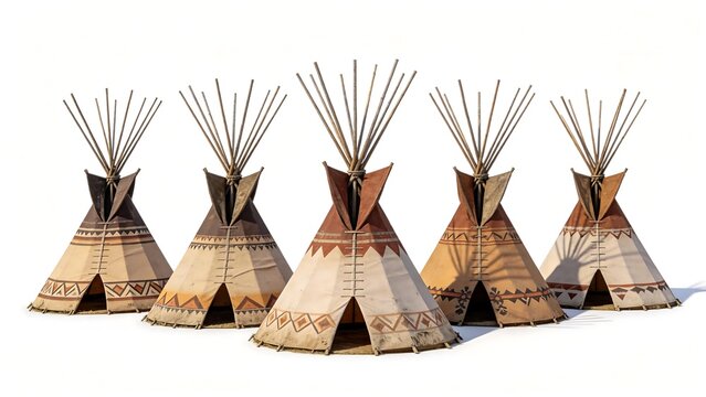 Native American style teepees in a row